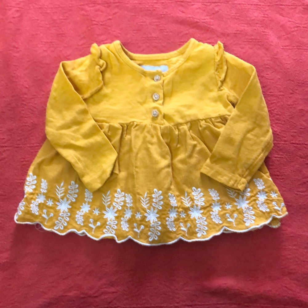 Primark 3-6m golden mustard peplum top EUC